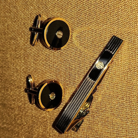 Dunhill cufflinks set Authentic gold plated with black enamel - Picture 6 of 14